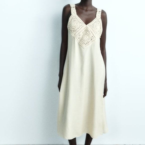 NWT COMBINATION CROCHET KNIT VANILLA CREAM MIDI LIMITED EDITION DRESS - Picture 1 of 10